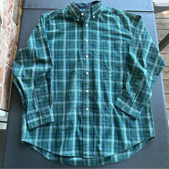 Chaps Shirt Adult Large Green Blue Cotton Button Down Long Sleeve‎ Casual Mens - Picture 1 of 7